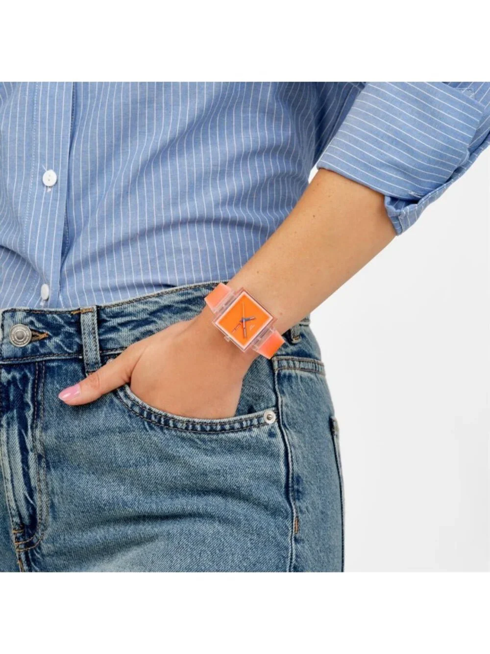 Unisex Orange Casual Watch Bio-sourced Quartz Square Analog Stylish Wrist Watch